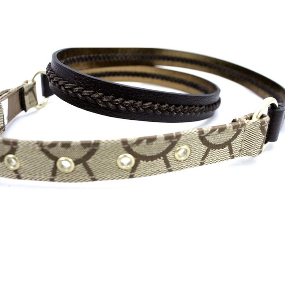 Michael Kors Logo Belt + Whipstitched Leather Goldtone L NWOT Metallic Backing